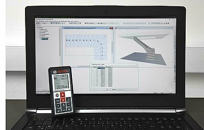 Die Firma Compass Software GmbH hat das Bocsch Laser Messgerät GLM 100C in ihre Treppenbausoftware integriert.