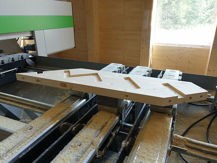 The stringer is processed on the Biesse Rover CNC with Compass Software. 