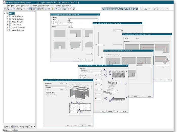 Example dialogs in the Compass Software stair building software