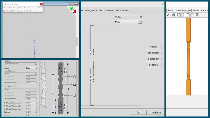 Compass Software allows users to import balusters from different manufacturers via DXF data or draw them individually. 