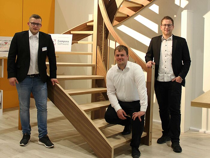 Die Studenten der FH Melle präsentieren ihre Treppe auf der LIGNA 2019.