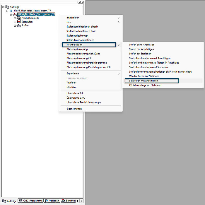 Tischbelegung mit Stufen aus externen Treppen in Compass Software