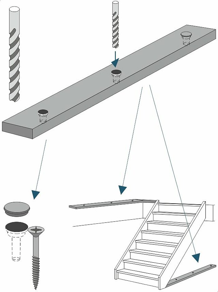 The following drillings are now available during the upright processing of railing parts in Compass Software