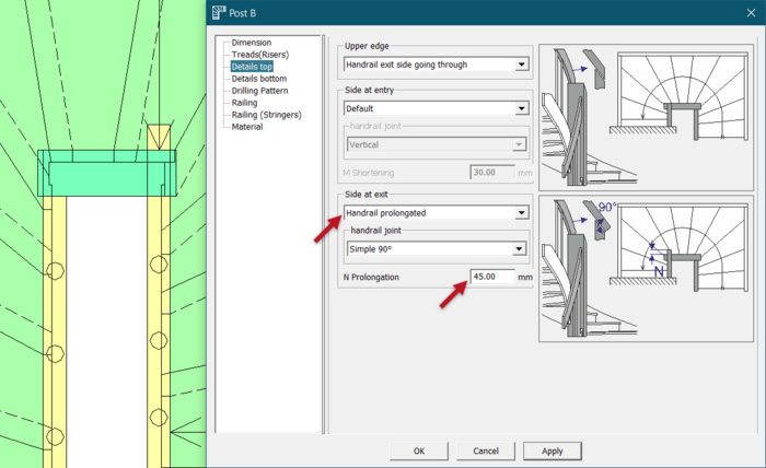 It is now possible to design a handrail over the centre post. 