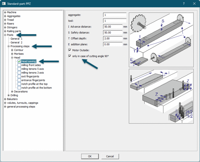 There is a new setting in the work process for sawing post heads