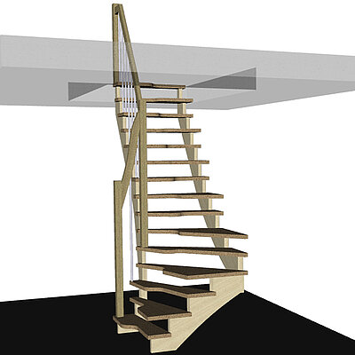 Raumspartreppen können in Compass Software einfach und schnell mit allen Verziehungstypen und Treppenarten kombiniert werden. 
