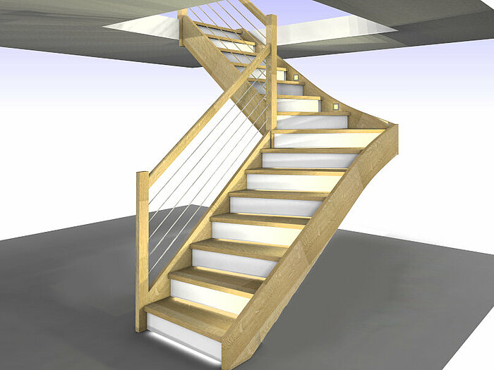 Die Erweiterung Licht ermöglicht es Compass Software Nutzern, verschiedene Lichtspots oder Lichtleisten in Treppen zu positionieren.