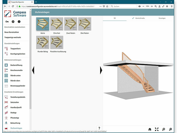 Screenshot des Compass Treppenkonfigurators und den Auswahlelementen