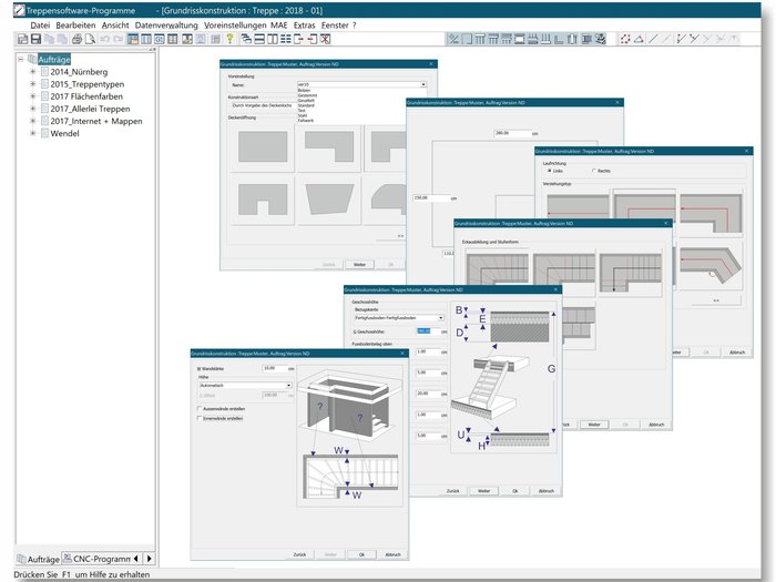 Die Software Oberfläche von Compass Treppenbau Software