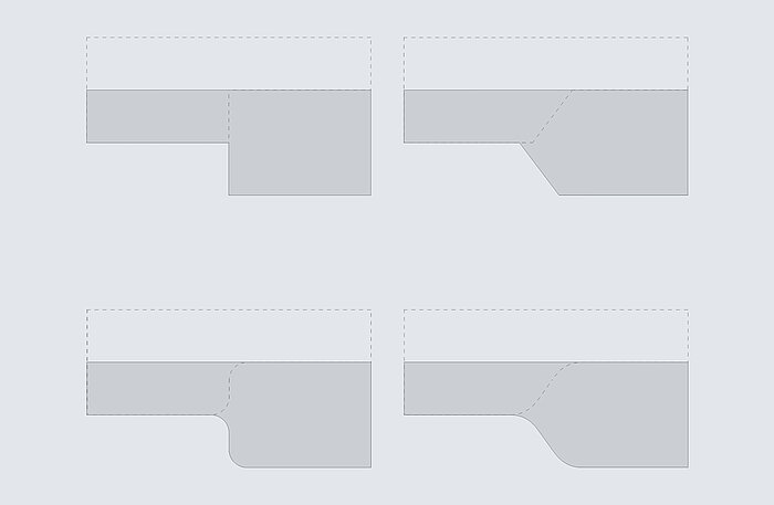 	Dem Nutzer stehen verschiedene Stufenformen zur Auswahl, die jeweils im Detail per Parameter weiter individuell angepasst werden können.