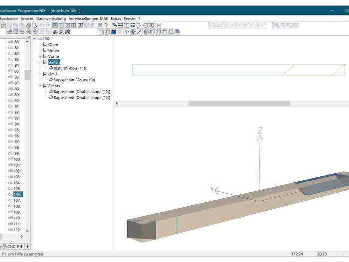 Ein Screenshot der Software zur Holzbearbeitung