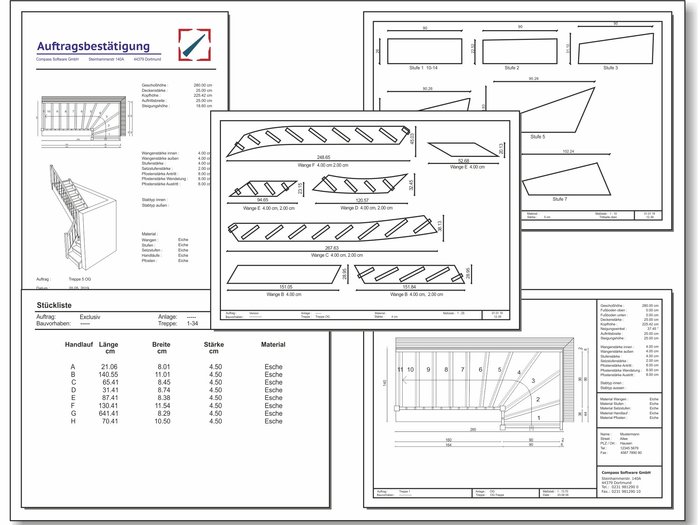 Beispiele von Formularen, erstellt mit der Compass Treppenbau Software