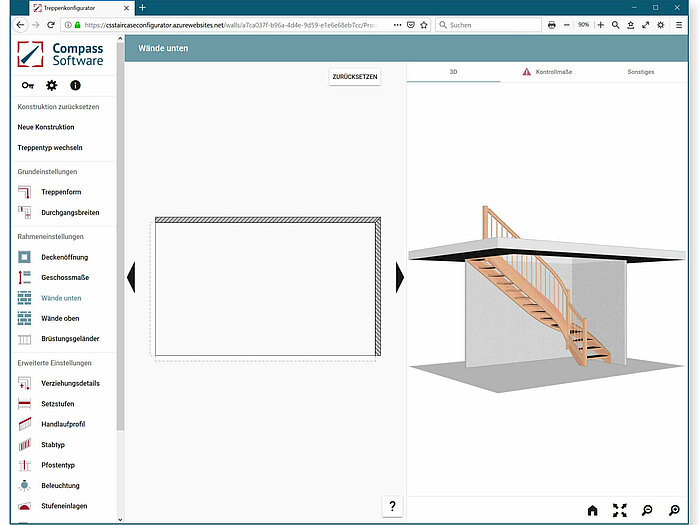 Screenshot des benutzerfreundlichen Compass Treppenkonfigurators