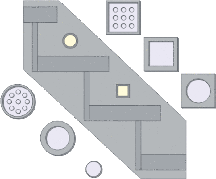 Different shapes of light spots can be positioned in stringers