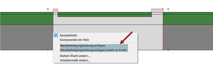 Wandbefestigungsbohrungen im Frontbrett