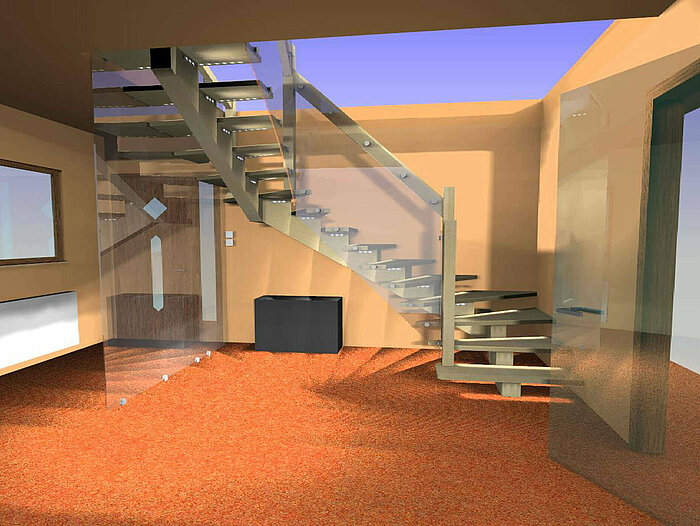 3D-Treppe im Raum erstellt mit Compass Software Seitenansicht