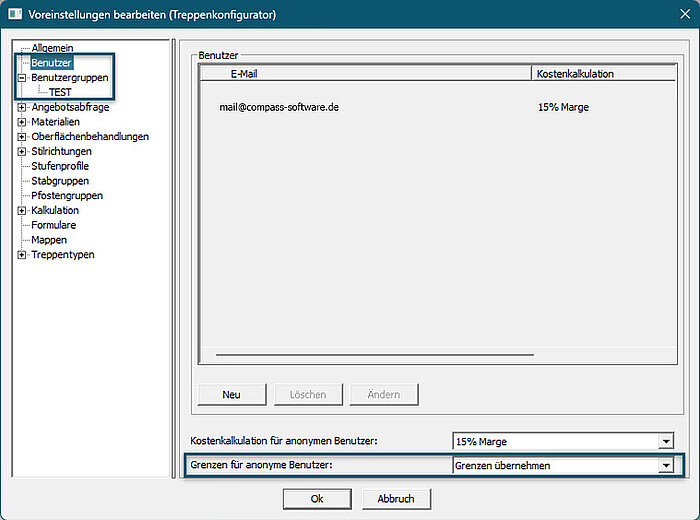 Compass Software Online Treppenkonfigurator