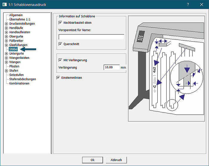 Es ist nun möglich Stäbe als 1:1 Schablone auszugeben. 