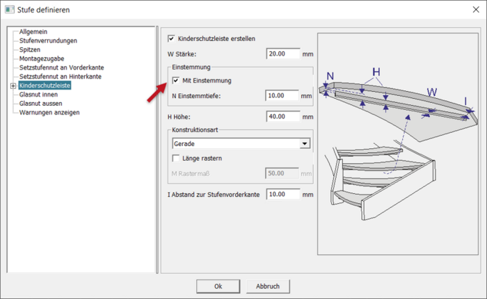 In Compass Software können Kinderschutzleisten für externe Treppen erstellt werden.