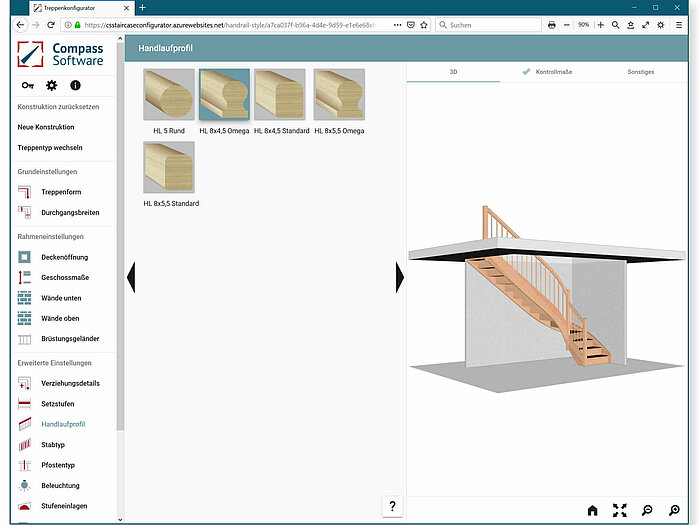Screenshot des Compass Treppenkonfigurators mit zwei Etagen