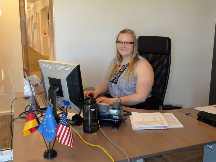 Compass Software employee Milena Schaefer at the new office in Atlanta, GA